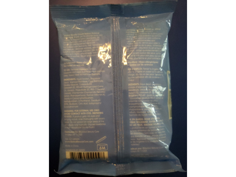 Global Beauty Care Makeup Cleansing Wipes, Retinol, 30 Count, Pack Of 2