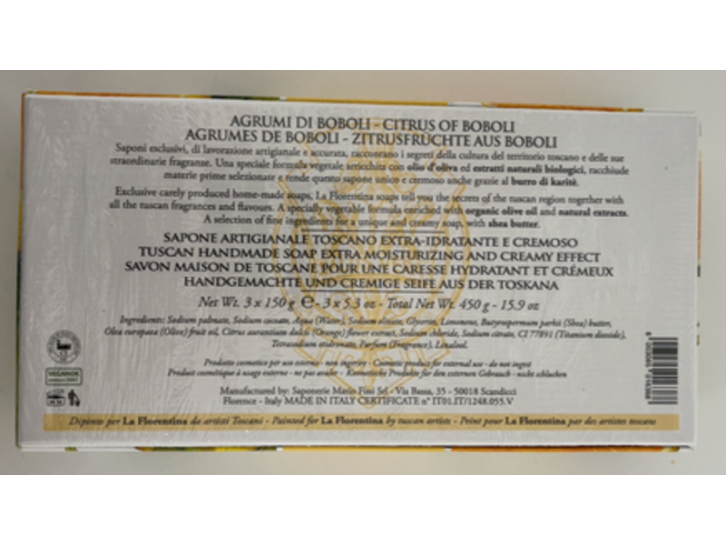 La Florentina Agrumi Di Boboli Bar Soap, Citrus, 15.9 oz/450 g, Pack Of 3