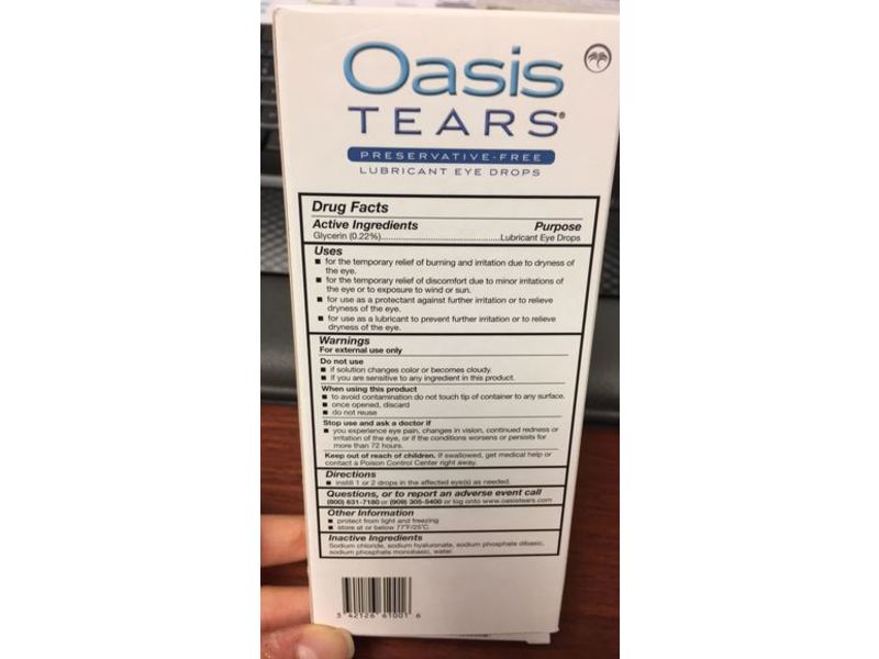 Oasis Tears Lubricant Eye Drops, 0.01 fl oz/0.3 mL, Pack Of 30