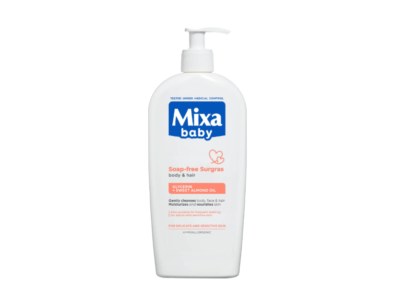 Mixa Baby Baby & Hair Soap-Free Surgras, Glycerin + Sweet Almond Oil, 400 mL