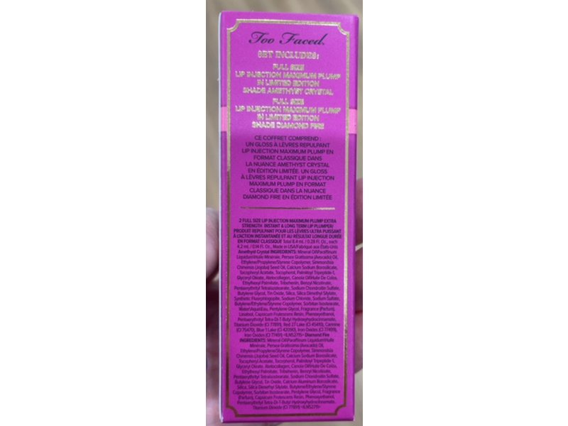 Too Faced Lip Injection Maximum Plump Lip Gloss Duo, Amethyst Crystal + Diamond Fire, 0.14 oz/4.2 mL