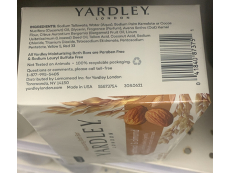 Yardley London Moisturizing Bath Bar, Oatmeal & Almond, 4 oz/113 g, 4 Bars