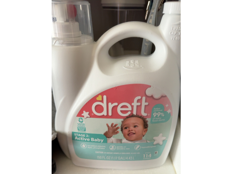 Dreft Stage 2 Active Baby Liquid Laundry Detergent,114 Loads, 150 fl oz/4.43 L