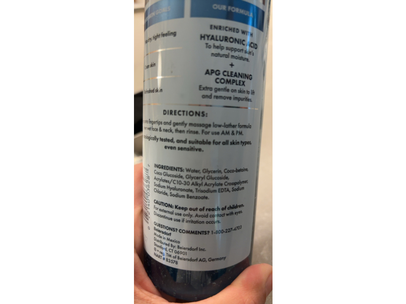 Eucerin Face Gentle Hydrating Cleansing Gel, + Hyaluronic Acid, 13.4 fl oz/400 mL