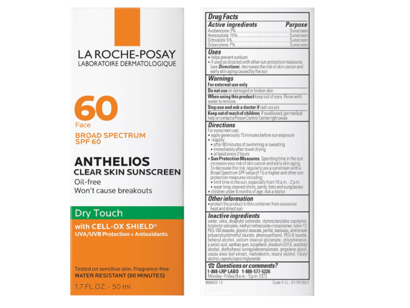 La Roche-Posay Anthelios Clear Skin Dry Touch Sunscreen, SPF 60, 1.7 fl oz/50 mL