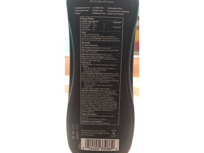 Australian Gold Instant Bronzer Sunscreen Lotion, SPF 30, 8 fl oz/237 mL