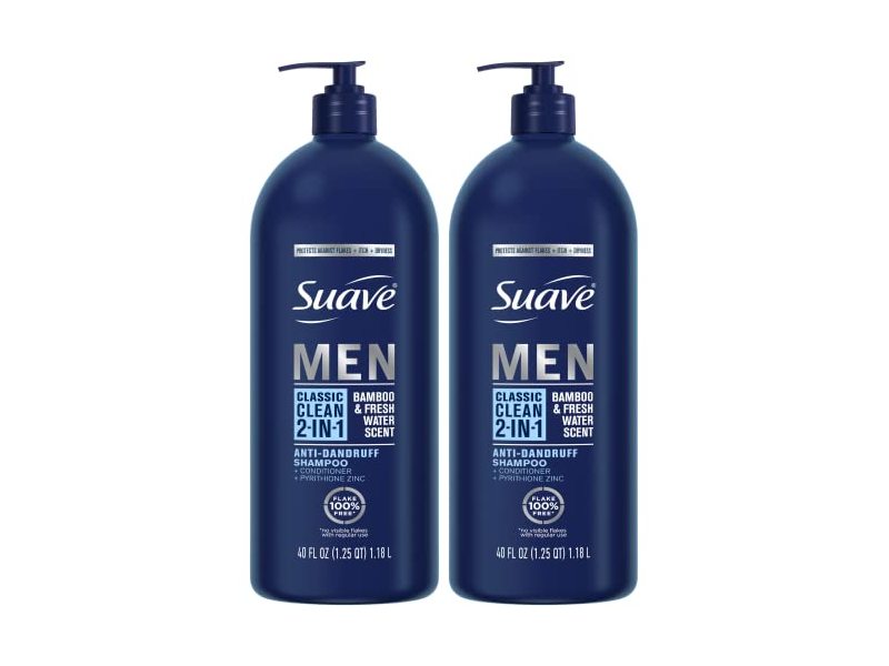 Suave Men 2 in 1 Anti Dandruff Shampoo & Conditioner, 40 fl oz/1.18 L, Pack Of 2