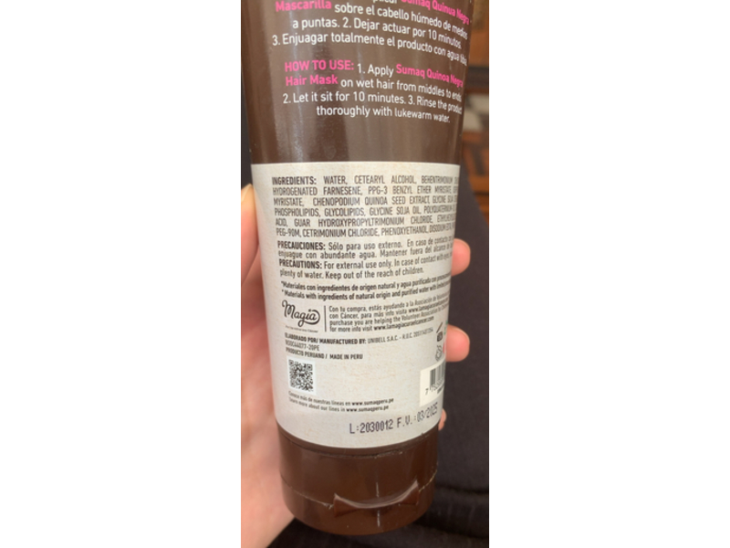 Sumaq Quinua Negra Hair Mask, 8.8 oz/250 g