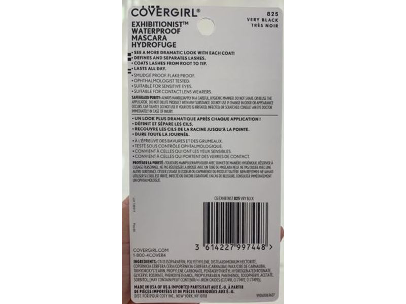 Covergirl Exhibitionist Mascara, 825 Very Black, Waterproof, 0.3 fl oz/9 mL