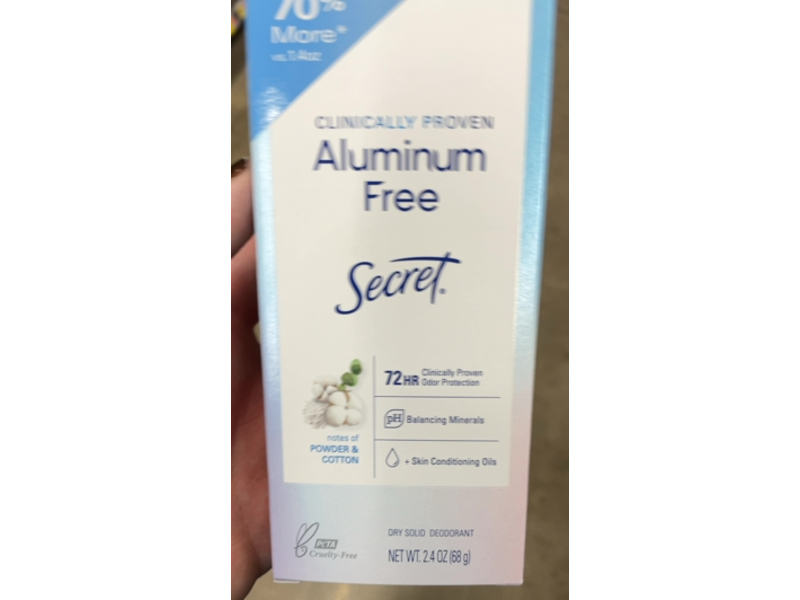 Secret Deodorant, Powder & Cotton, 2.4 oz/68 g