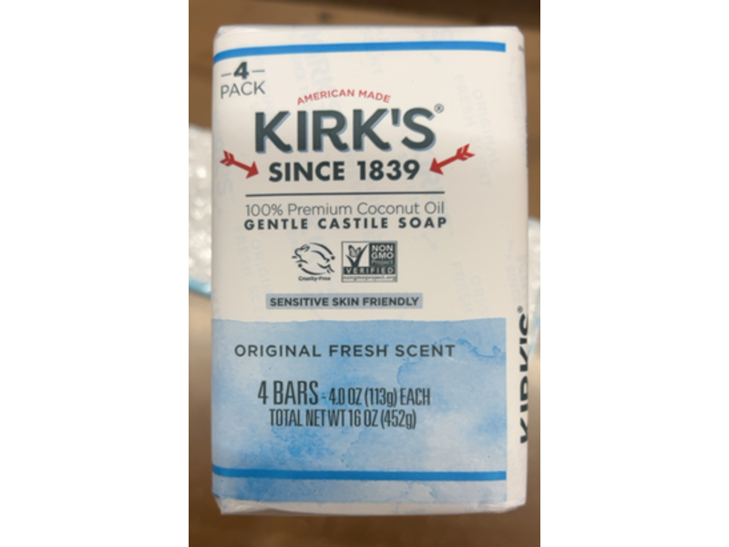 Kirk's Gentle Castile Soap, Original Fresh Scent, 16 oz/452 g, 4 Count