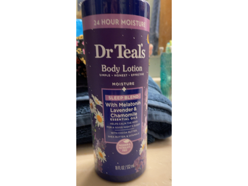 Dr Teal's Moisture+Sleep Blend Body Lotion, Melatonin+Lavender & Chamomile Essential Oils, 18 fl oz/532 mL