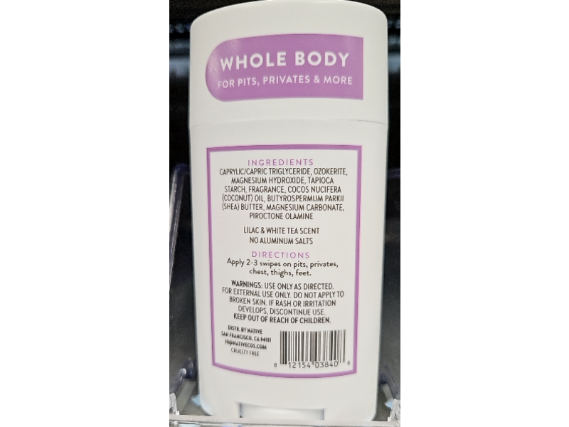 Native Whole Body Deodorant, Lilac & White Tea Tea, 2.3 oz/65 g