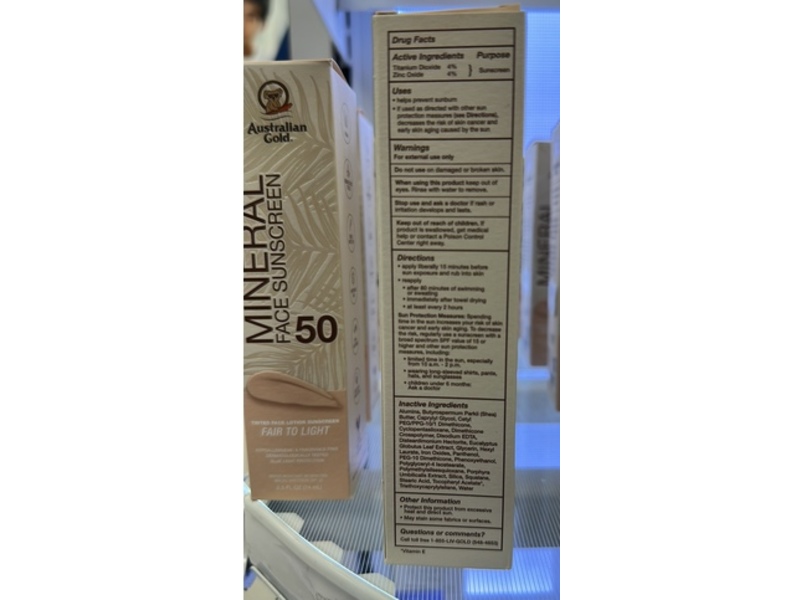 Australian Gold Mineral Face Sunscreen, SPF 50, Fair To Light, 2.5 fl oz/74 mL