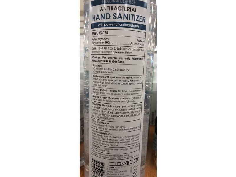 Giovanni Antibacterial Hand Sanitizer, Fragrance-Free, 24 fl oz/710 mL