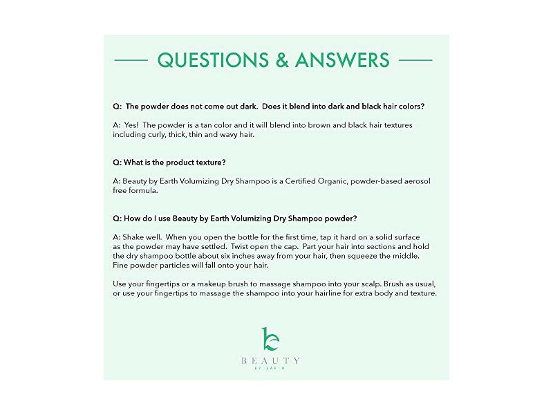 Beauty By Earth Dry Shampoo & Volume Powder, Dark, 2.5 oz/71 g