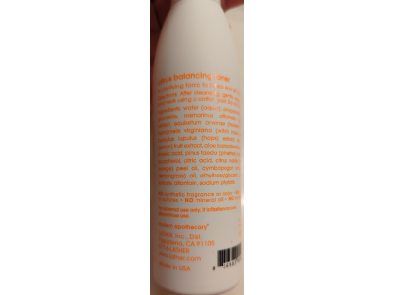 Lather Citrus Balancing Facial Toner, 6 fl oz/177 mL