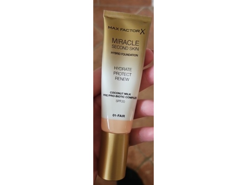 Max Factor Miracle Second Skin Hybrid Foundation, SPF 20, 01 Fair, 1.01 oz/30 mL