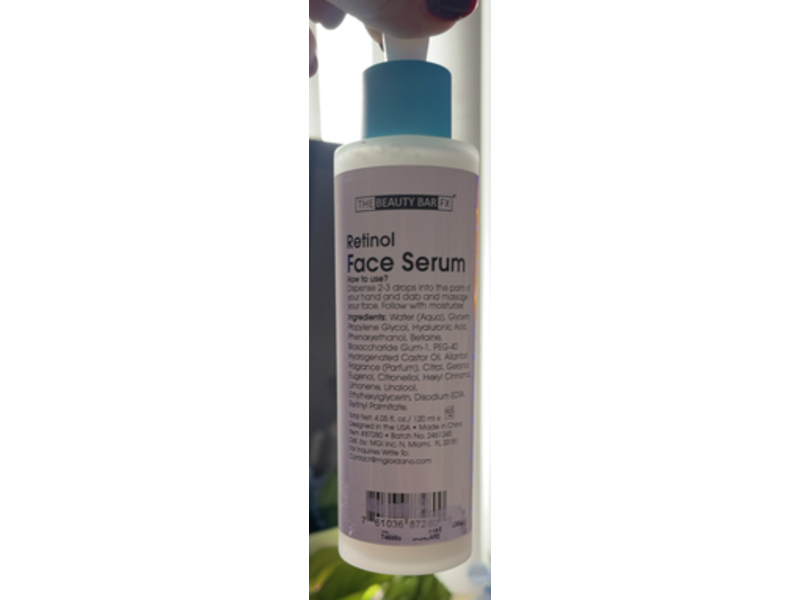 The Beauty Bar Retinol Face Serum, Retinol + Hyaluronic Acid, 4.05 fl oz/120 mL