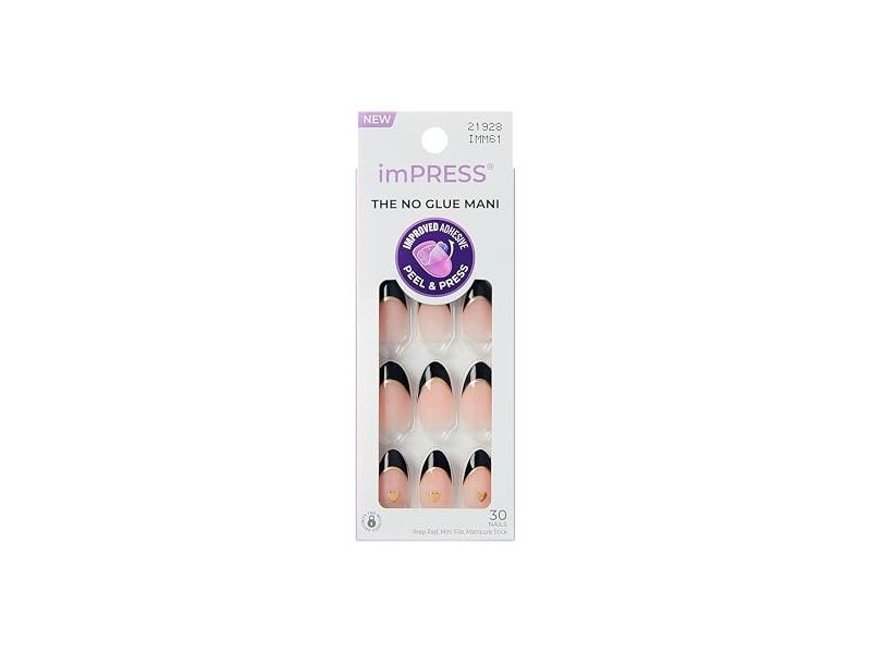 ImPRESS Press On Nails, Positive Black Medium, 30 Count