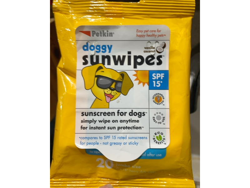 Petkin Doggy Sunwipes, SPF 15, Vanilla Coconut, 20 Count