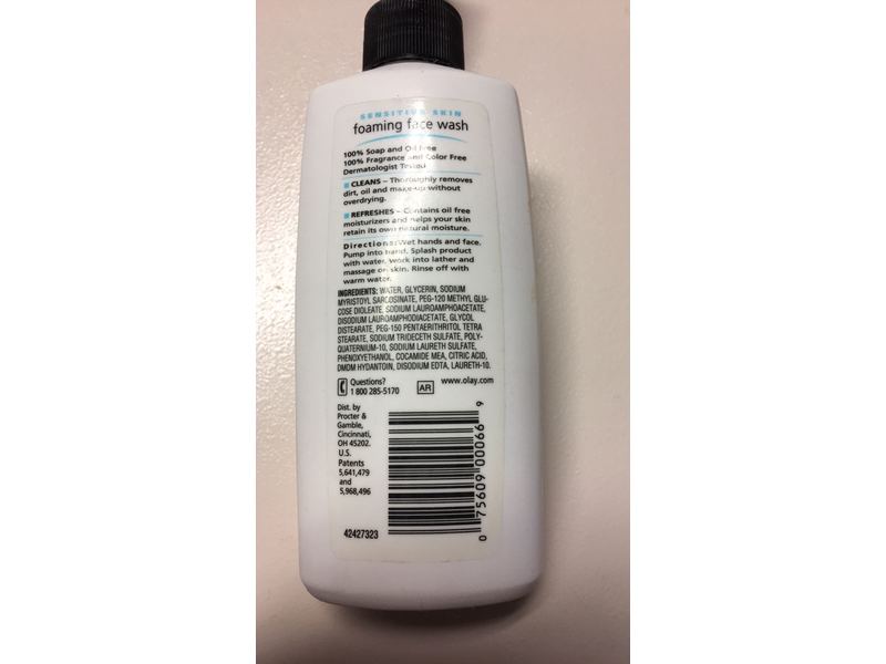 Olay Foaming Face Wash Deep Cleans Sensitive Skin 6.78 Oz. Pump
