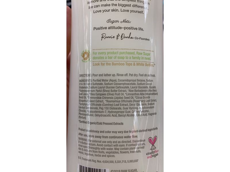 Raw Sugar Moisture Loving Body Wash, White Grapefruit + Rosemary, 25 fl oz/740 mL