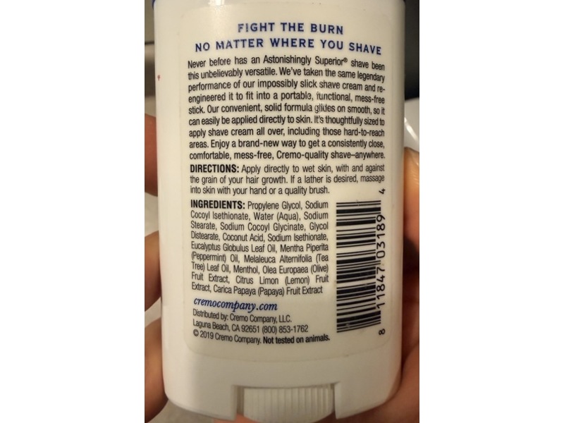 Cremo Cooling Shave Stick, Refreshing Mint, 2.66 oz/75 g