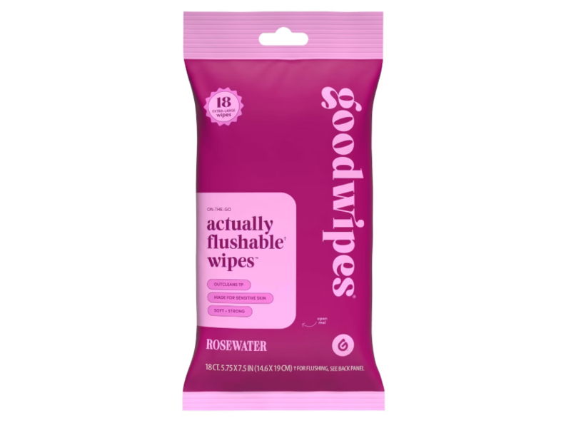 GoodWipes Actually Flushable Wipes, Rosewater, 18 Count
