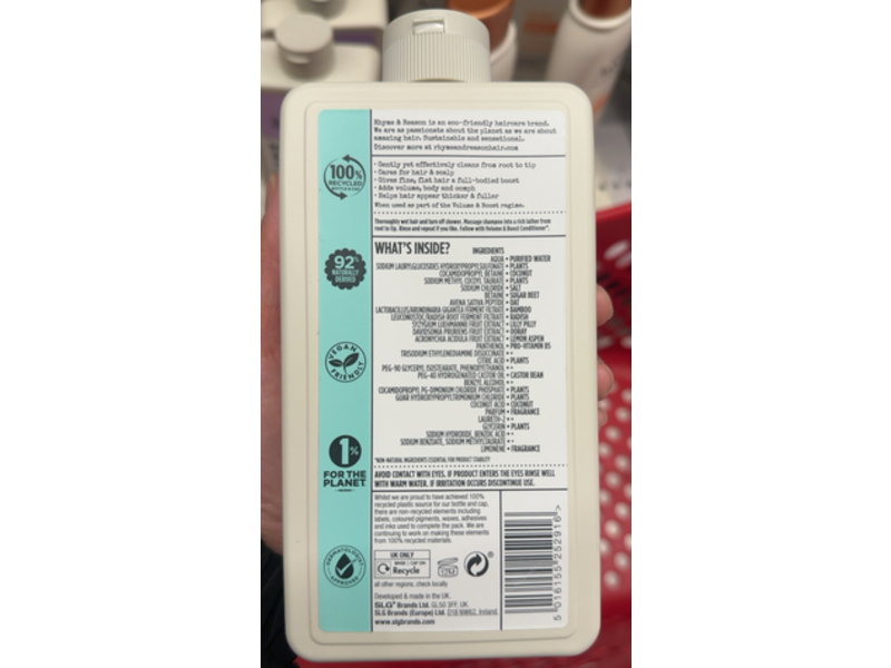 Rhyme & Reason Volume & Boost Shampoo, Bamboo Extract, Lilly Pilly, Peptides, 13 fl oz/385 mL, Pack Of 2