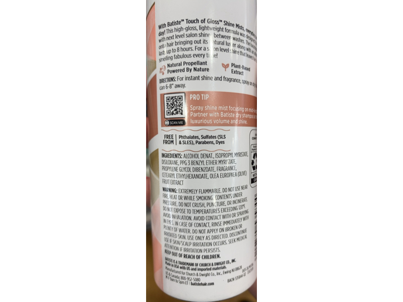 Batiste Touch of Gloss Shine Mist, Champagne Sorbet, 30 oz/85 g