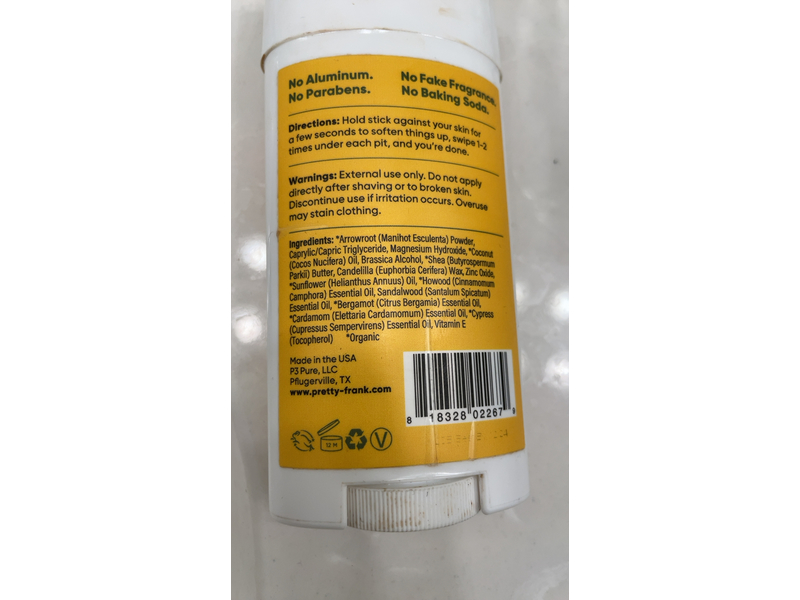 Pretty Frank Natural Deodorant Stick, Baking Soda Free, Woodlands, 2.7 oz/77 g, Pack Of 2