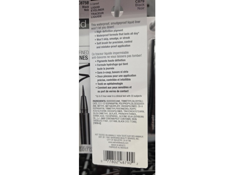 Wet N Wild H2o Proof Liquid Eyeliner, Black Noir, 0.17 oz/5 mL