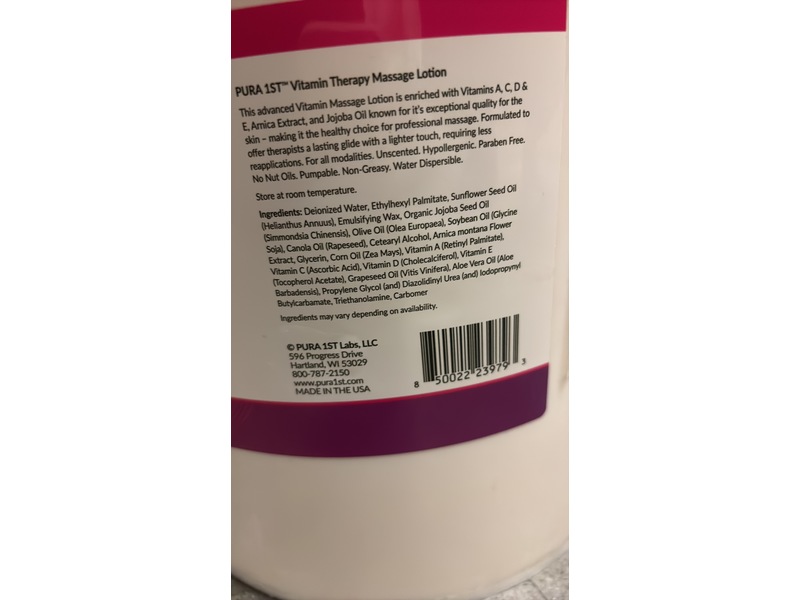 Pura Wellness Massage Lotion, Vitamin Therapy, 18.9 L