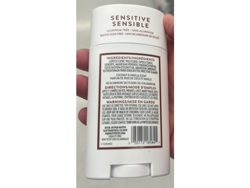 Native Whole Body Deodorant, Coconut & Vanilla, 2.4 oz/68 g