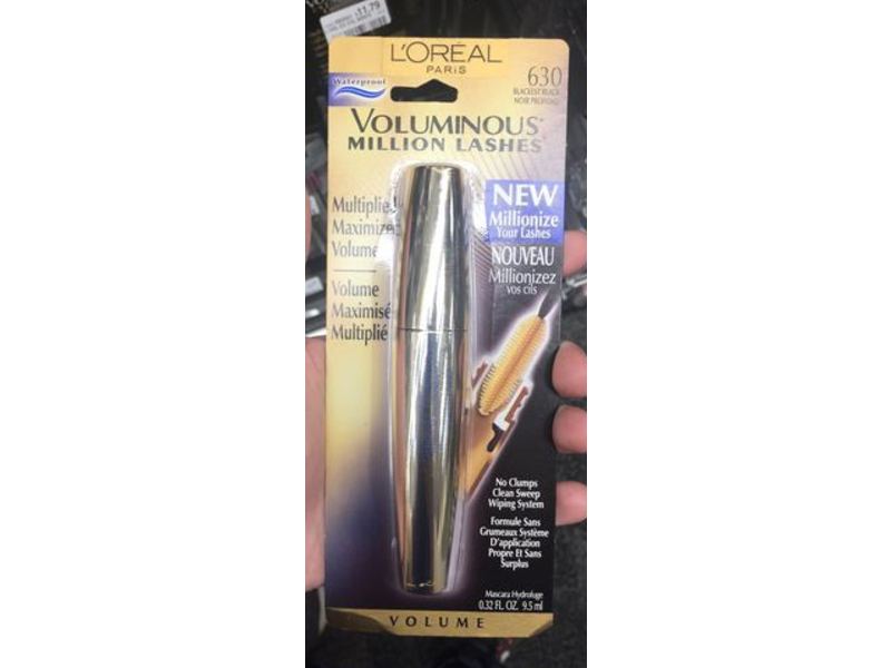 L'Oreal Paris Voluminous Million Lashes Mascara, 630 Blackest Black, Waterproof, 0.32 fl oz/9.5 ml