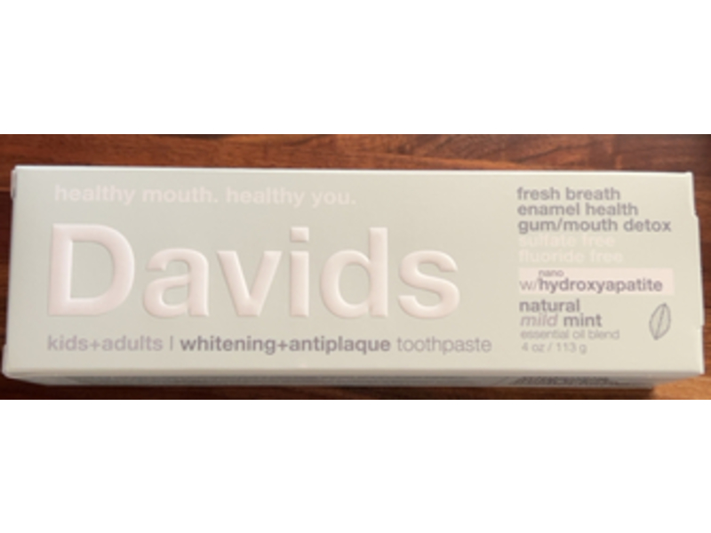 Davids Kids + Adults Whitening + Antiplaque Toothpaste, Natural Wild Mint, 4 oz/113 g