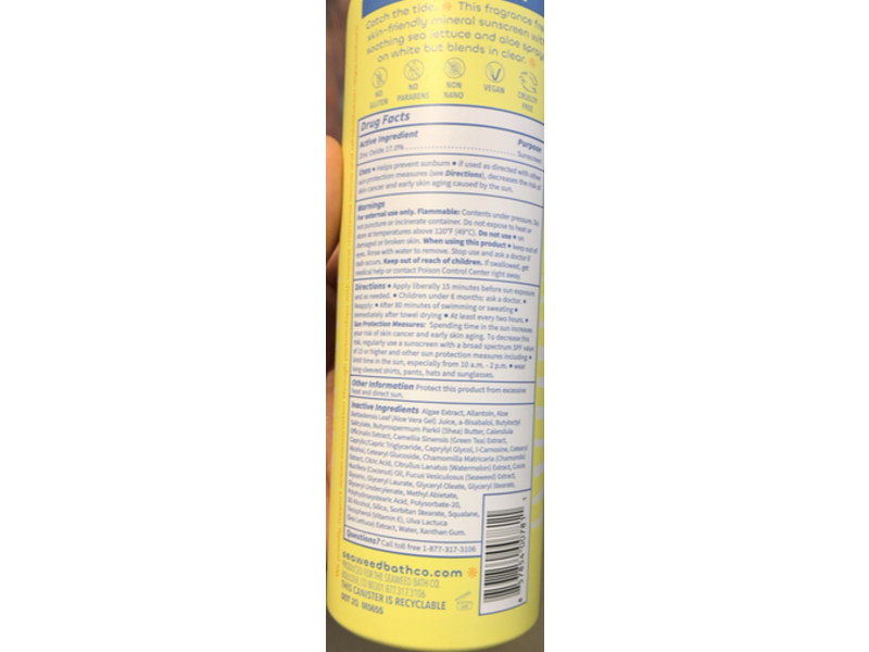 Seaweed Bath Co. Sheer Mineral Sensitive Sunscreen Spray, SPF 50, 6 fl oz/177 mL