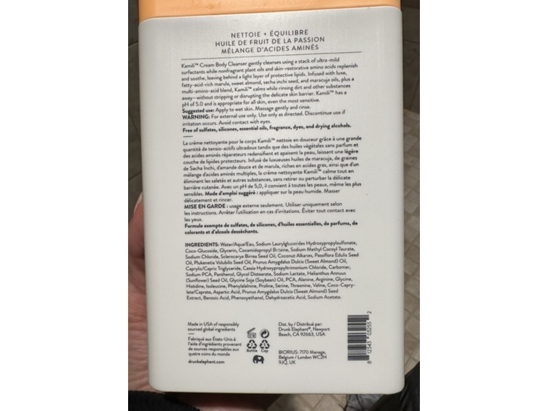 Drunk Elephant Kamili Cream Body Cleanser, Passionfruit Oil + Amino Acid, 25 fl oz/750 mL