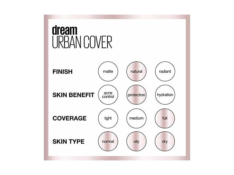 Maybelline New York Dream Urban Cover Full Coverage Protective Make-Up Foundation SPF 50, 128 Warm Nude, 1 fl oz/30 mL