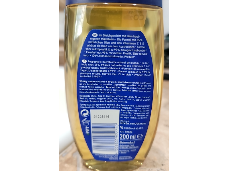 Nivea Rich Care Shower Oil, 200 mL