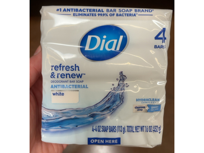 Dial Refresh & Renew Deodorant Bar Soap, White, 16 oz/452 g, 4 Count