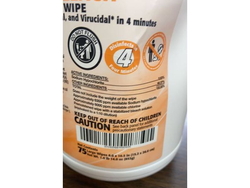 PDI Sani-Cloth Bleach Germicidal Disposable Wipes, 75 Count