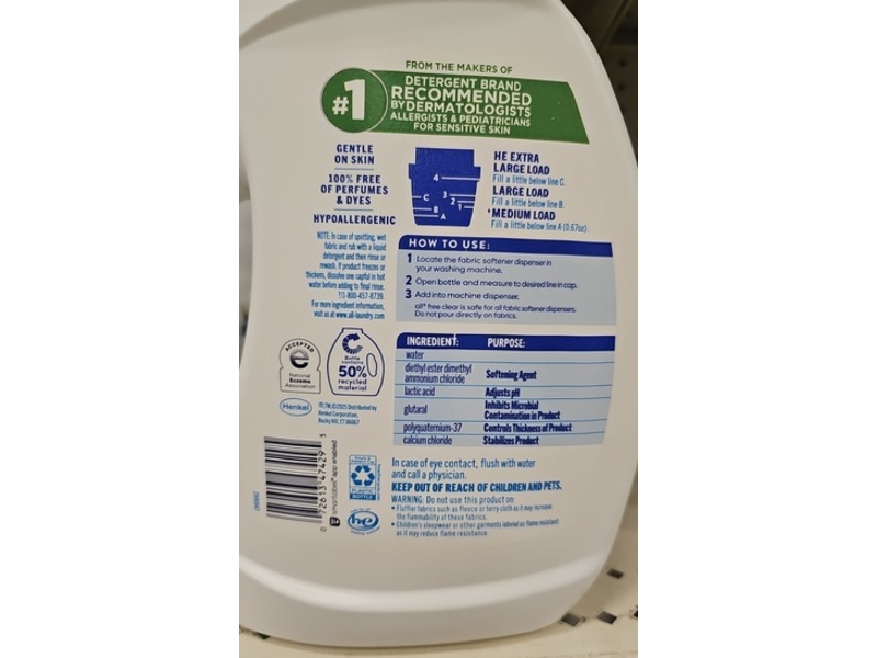 All Fabric Softener, Free & Clear,118 Loads, 80 fl oz/2.36 L