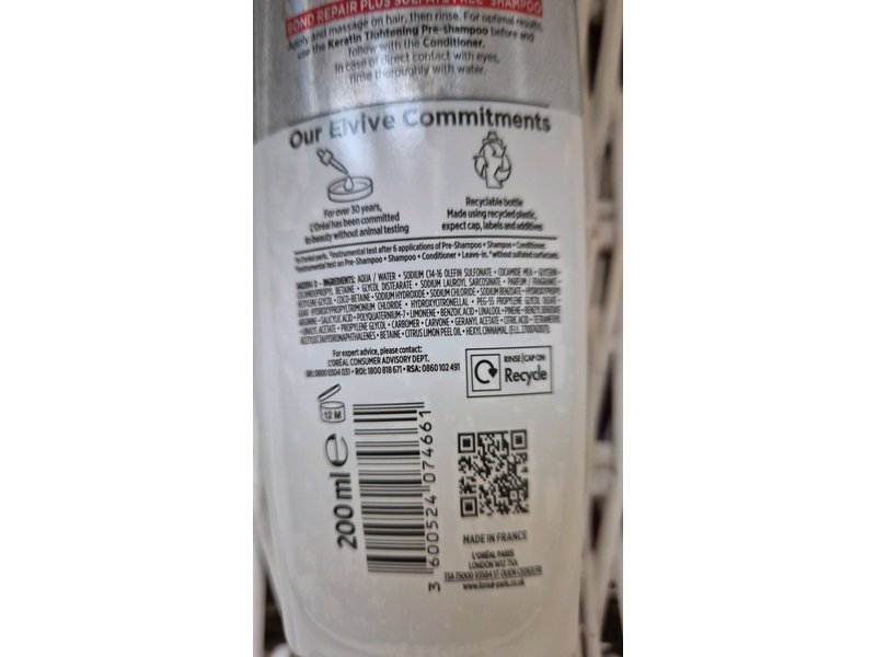 L'Oreal Paris Elvive Sulphate Free Bond Repair Shampoo, 6% Amino Acids, 200 mL