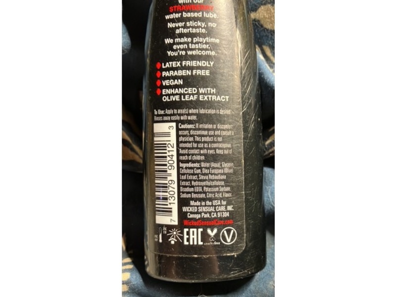 Wicked Sensual Care Water Based Intimate Lubricant, Strawberry, 2.0 fl oz/60 mL