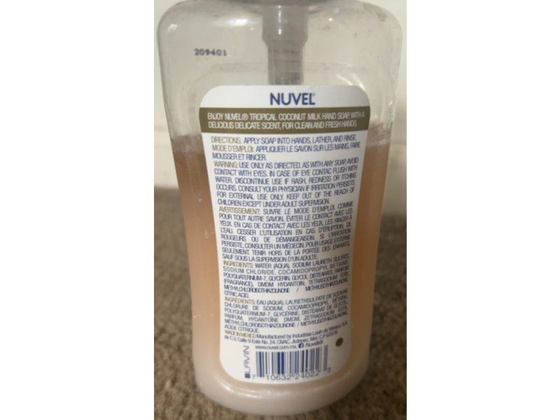 Nuvel Tropical Coconut Milk Hand Soap,15 fl oz/444 mL