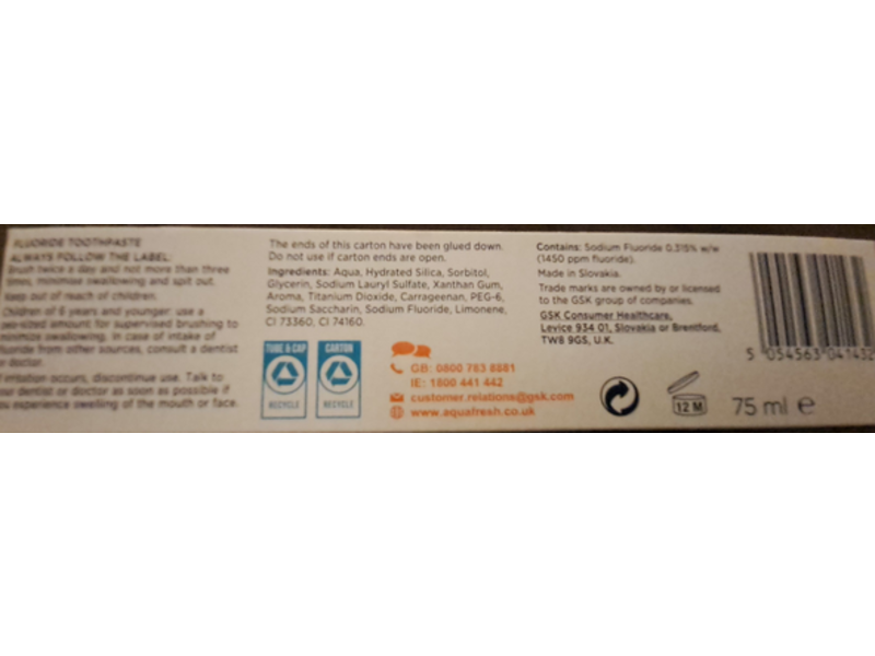 Aquafresh Advance Toothpaste, Mint Boost, 75 mL