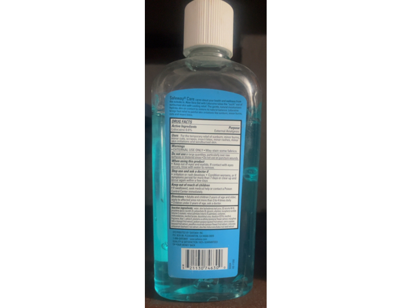 Safeway Care Aloe Vera Gel, Sunburn Cooler, Lidocaine, 16 oz/454 g