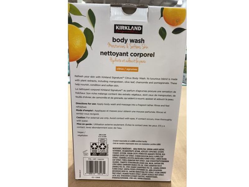 Kirkland Signature Body Wash, Citrus, 27 fl oz/800 mL, 2 Count